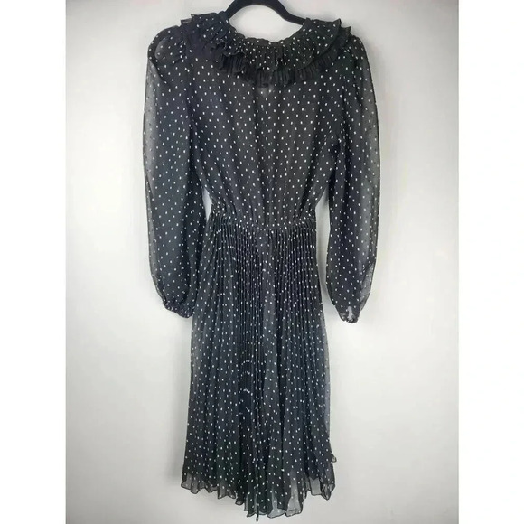 Maje Polka Dot Ruffle Long Sleeve Knee Length Dress. Black White Size 38 - Picture 2 of 6